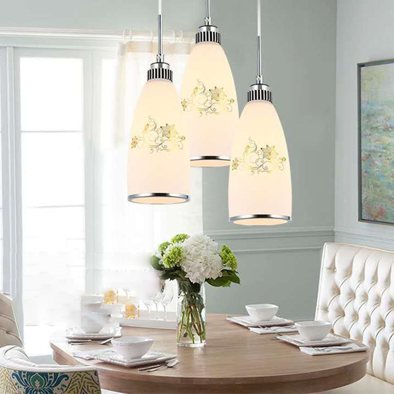 Modern Simplicity Hardware Glass Flower Bullet 1/3 Light Pendant Light For Dining Room