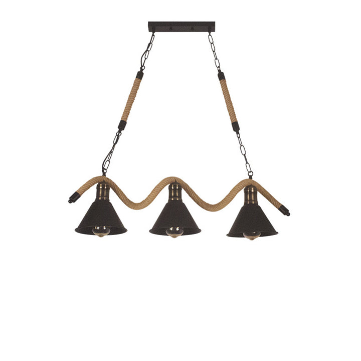 Contemporary Industrial Twine Iron Conic Wave 1/3 Light Chandeliers For Dining Room