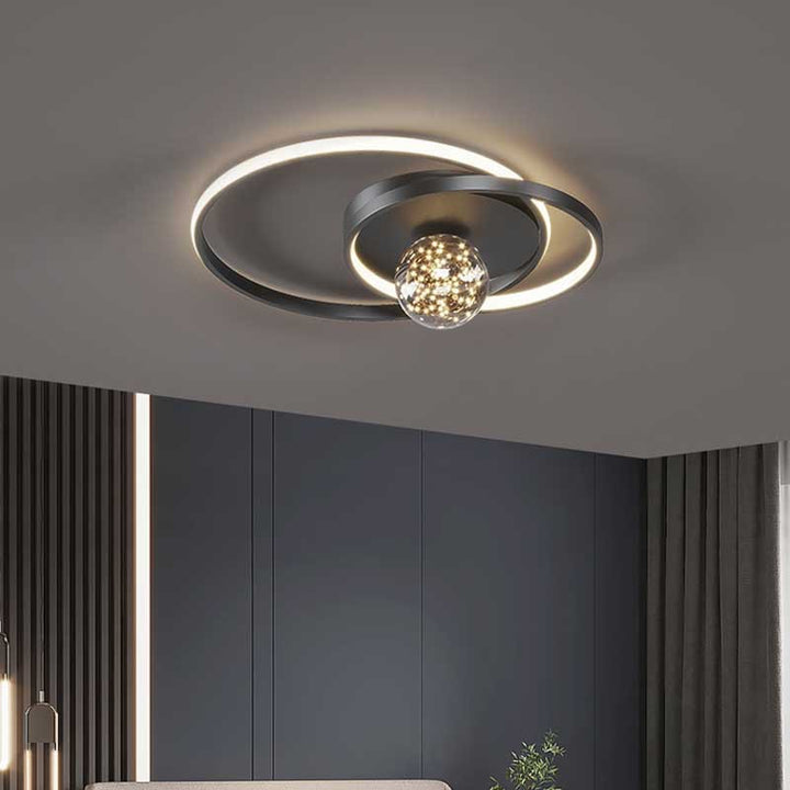 Zeitgenössische Nordische Sternenhimmel Kugel Kreis Eisen Aluminium Silica Glas LED Deckenleuchte für Schlafzimmer 