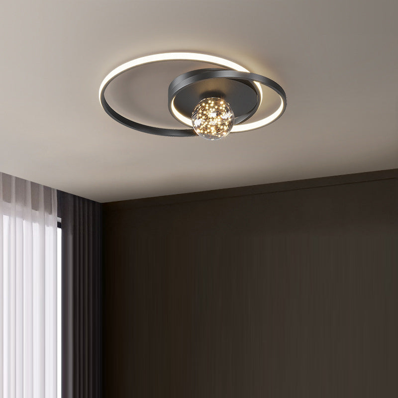 Zeitgenössische Nordische Sternenhimmel Kugel Kreis Eisen Aluminium Silica Glas LED Deckenleuchte für Schlafzimmer 