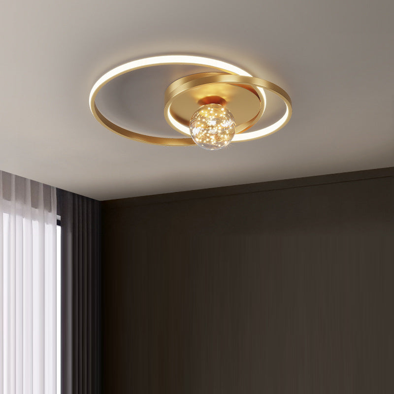 Zeitgenössische Nordische Sternenhimmel Kugel Kreis Eisen Aluminium Silica Glas LED Deckenleuchte für Schlafzimmer 