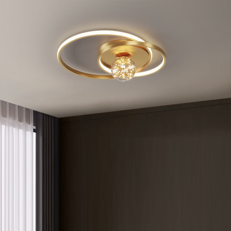 Zeitgenössische Nordische Sternenhimmel Kugel Kreis Eisen Aluminium Silica Glas LED Deckenleuchte für Schlafzimmer 