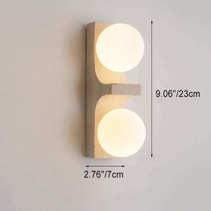 Applique murale rectangulaire à 2 lumières en travertin nordique contemporain avec boule en verre pour couloir 