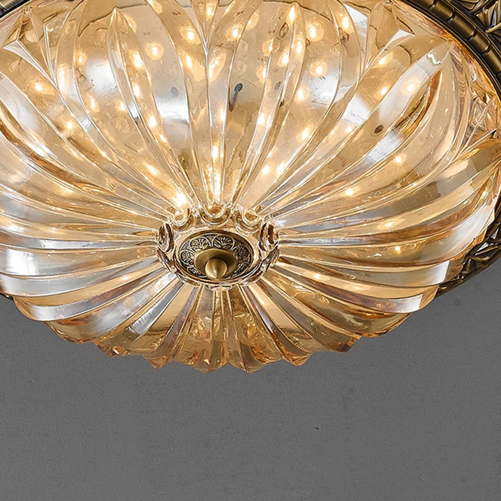 Traditionelle europäische Kupferglas-Rundrelief-Skulptur LED-Deckenleuchte für das Schlafzimmer 