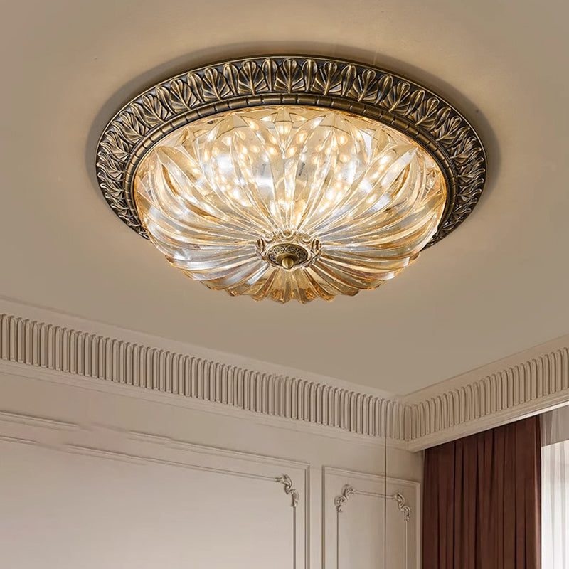 Traditionelle europäische Kupferglas-Rundrelief-Skulptur LED-Deckenleuchte für das Schlafzimmer 