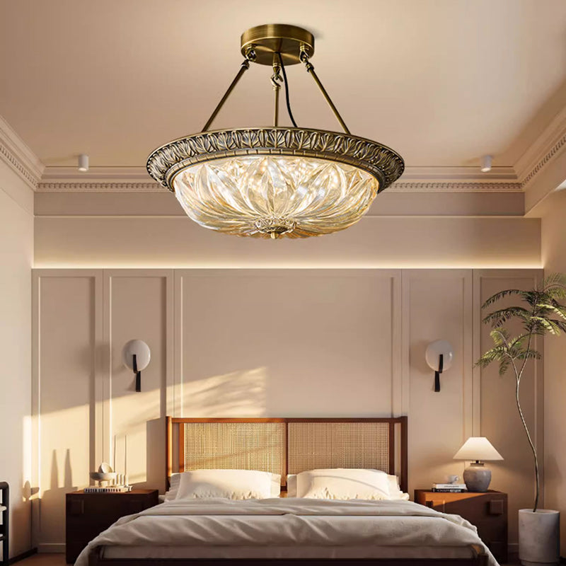 Traditionelle europäische Kupferglas-Rundrelief-Skulptur LED-Kronleuchter für das Schlafzimmer 