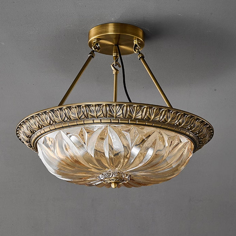 Traditionelle europäische Kupferglas-Rundrelief-Skulptur LED-Kronleuchter für das Schlafzimmer 