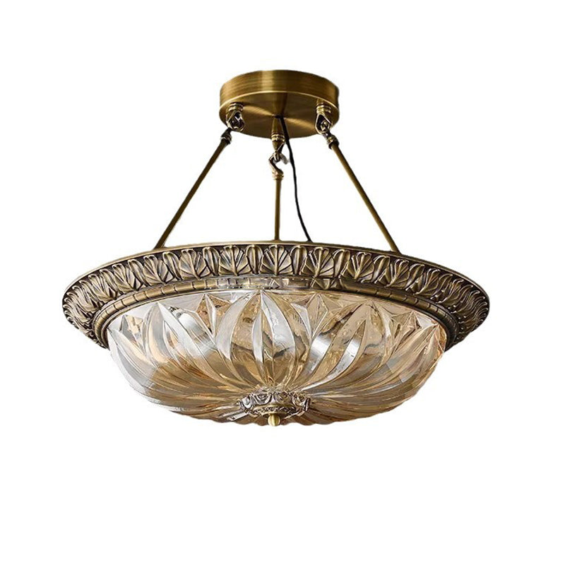 Traditionelle europäische Kupferglas-Rundrelief-Skulptur LED-Kronleuchter für das Schlafzimmer 
