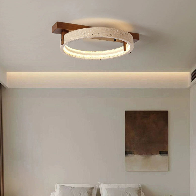 Lumière de plafond semi-encastrée à LED contemporaine nordique en travertin et noyer avec base rectangulaire circulaire pour chambre 