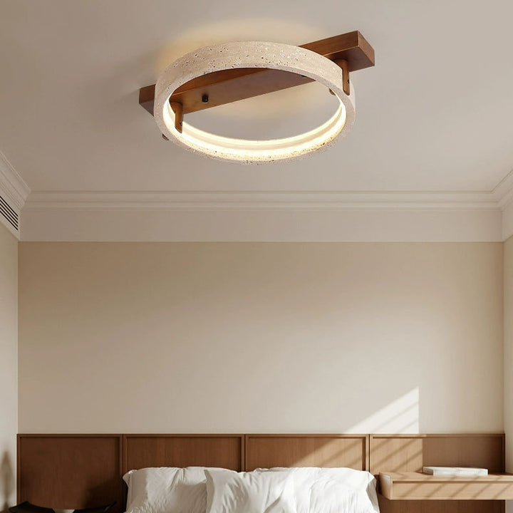 Lumière de plafond semi-encastrée à LED contemporaine nordique en travertin et noyer avec base rectangulaire circulaire pour chambre 