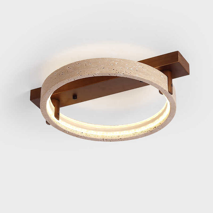 Lumière de plafond semi-encastrée à LED contemporaine nordique en travertin et noyer avec base rectangulaire circulaire pour chambre 