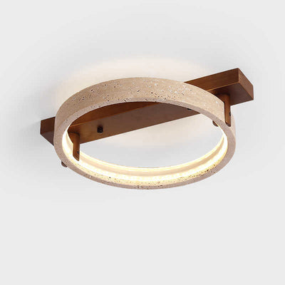 現代の北欧トラバーチンウォールナット円形長方形ベースLEDセミフラッシュマウント天井ライト（寝室用） 