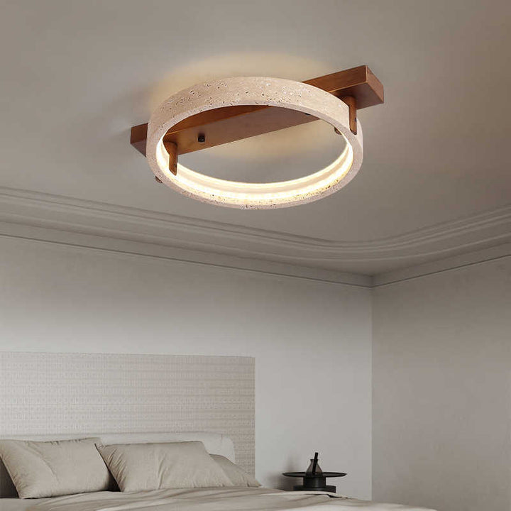 Lumière de plafond semi-encastrée à LED contemporaine nordique en travertin et noyer avec base rectangulaire circulaire pour chambre 
