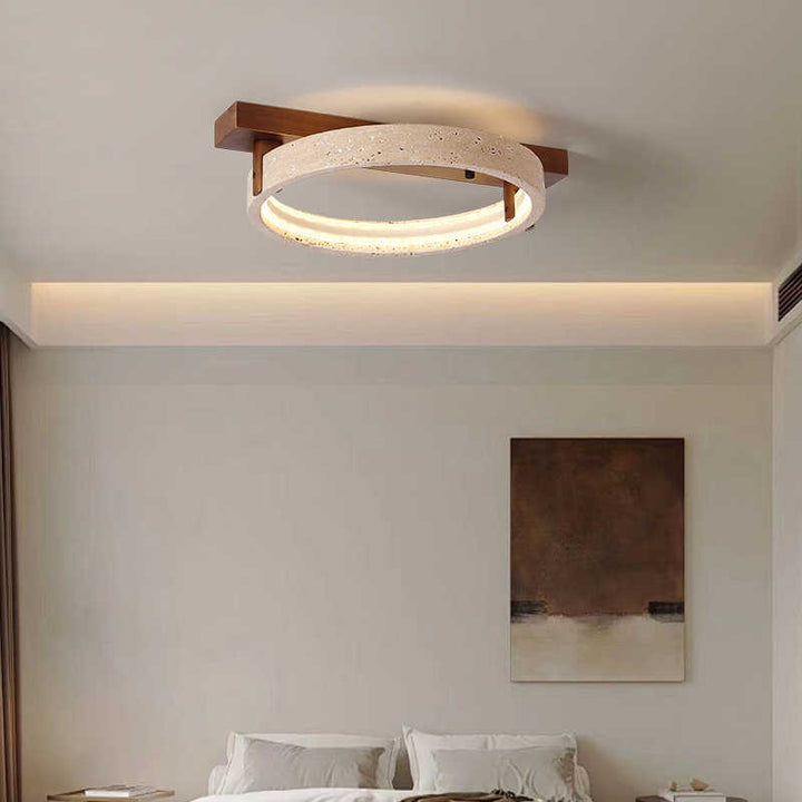 Lumière de plafond semi-encastrée à LED contemporaine nordique en travertin et noyer avec base rectangulaire circulaire pour chambre 