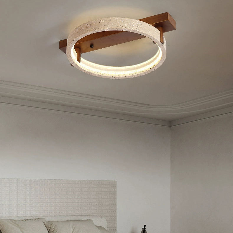 Lumière de plafond semi-encastrée à LED contemporaine nordique en travertin et noyer avec base rectangulaire circulaire pour chambre 