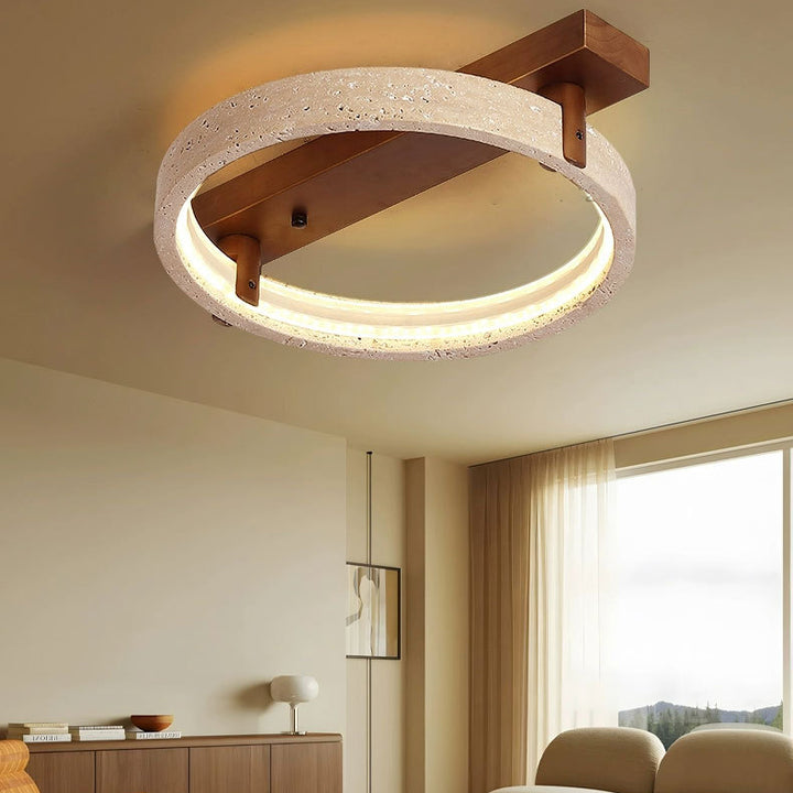 Lumière de plafond semi-encastrée à LED contemporaine nordique en travertin et noyer avec base rectangulaire circulaire pour chambre 