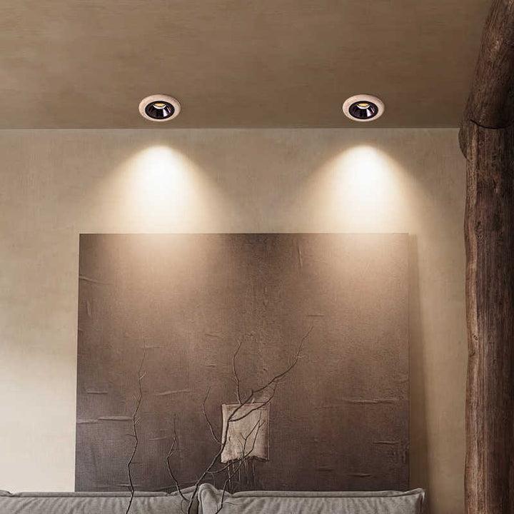Traditionelle japanische Travertin-Aluminium-Runde LED-Deckenleuchte für Einbauleuchten im Wohnzimmer 