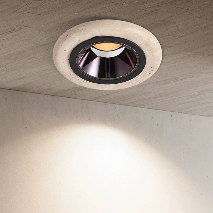 Traditionelle japanische Travertin-Aluminium-Runde LED-Deckenleuchte für Einbauleuchten im Wohnzimmer 