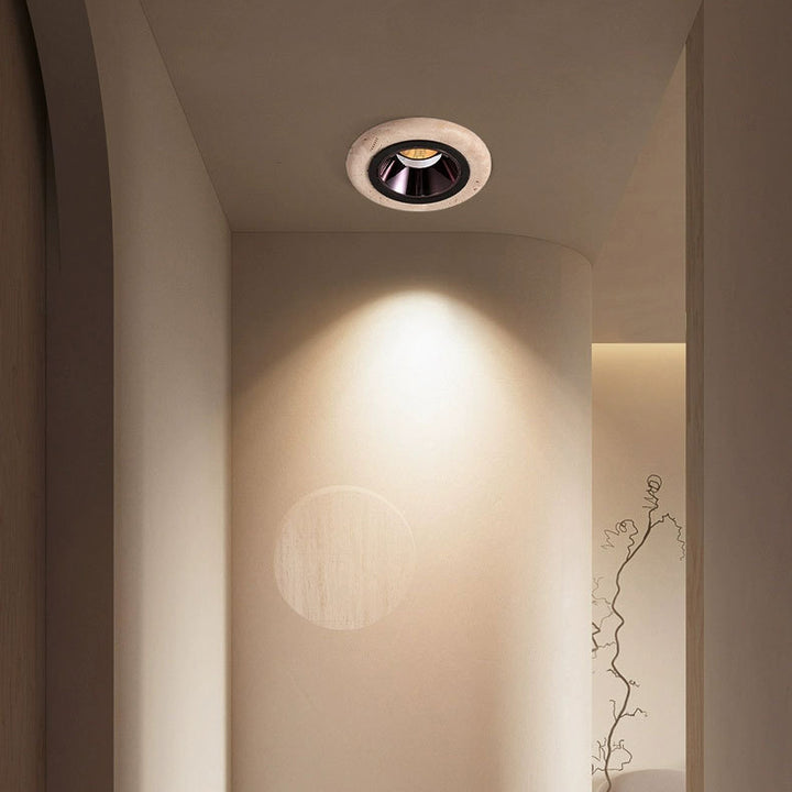 Traditionelle japanische Travertin-Aluminium-Runde LED-Deckenleuchte für Einbauleuchten im Wohnzimmer 