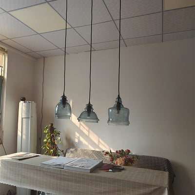 Zeitgenössische Retro-Glas-Eisen-Trommel 1/3 Licht Pendelleuchte für Esszimmer 