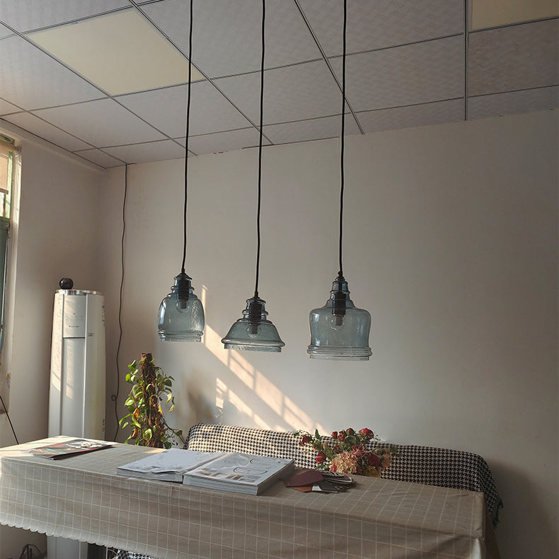Zeitgenössische Retro-Glas-Eisen-Trommel 1/3 Licht Pendelleuchte für Esszimmer 