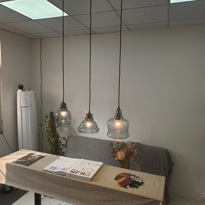 Zeitgenössische Retro-Glas-Eisen-Trommel 1/3 Licht Pendelleuchte für Esszimmer 
