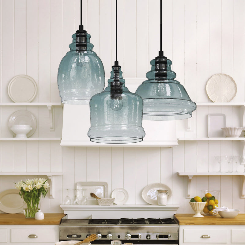 Zeitgenössische Retro-Glas-Eisen-Trommel 1/3 Licht Pendelleuchte für Esszimmer 