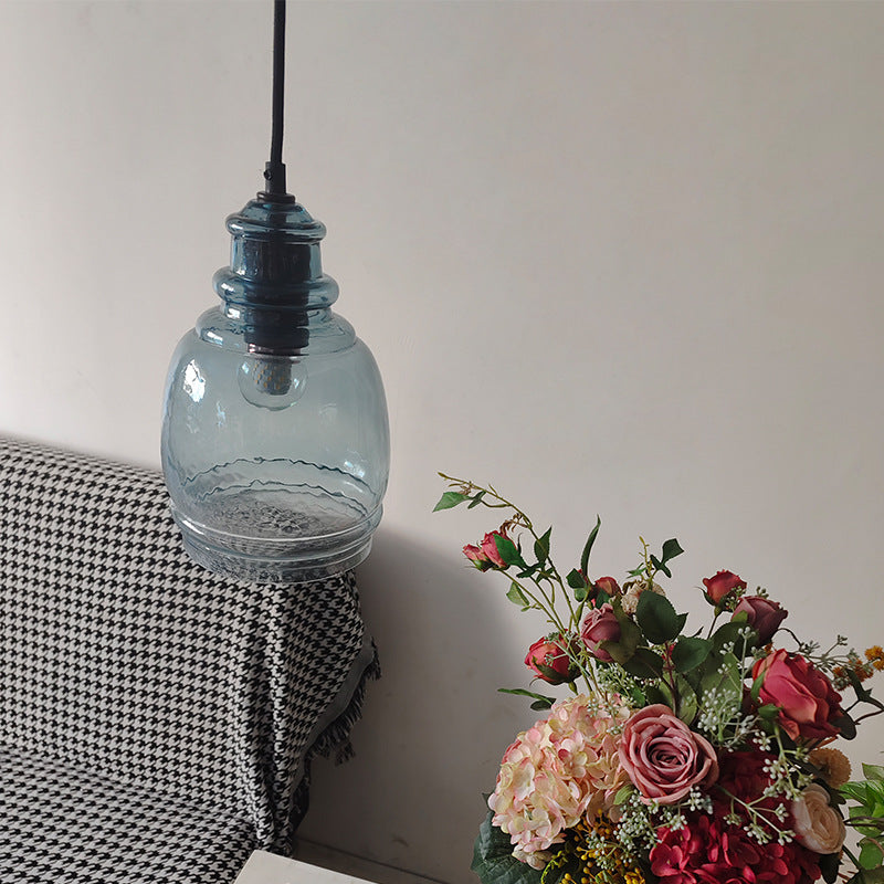 Zeitgenössische Retro-Glas-Eisen-Trommel 1/3 Licht Pendelleuchte für Esszimmer 
