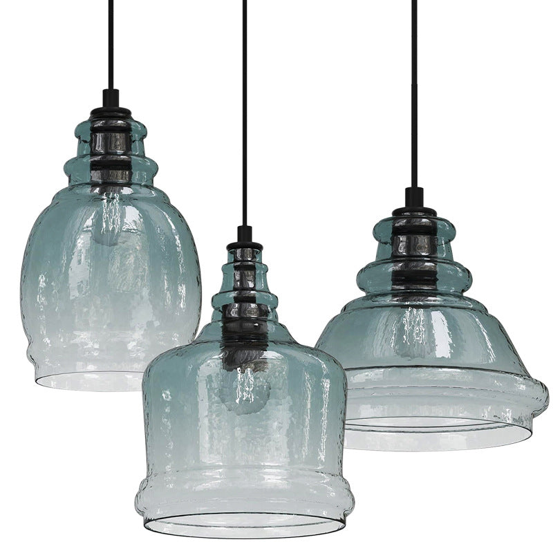 Zeitgenössische Retro-Glas-Eisen-Trommel 1/3 Licht Pendelleuchte für Esszimmer 