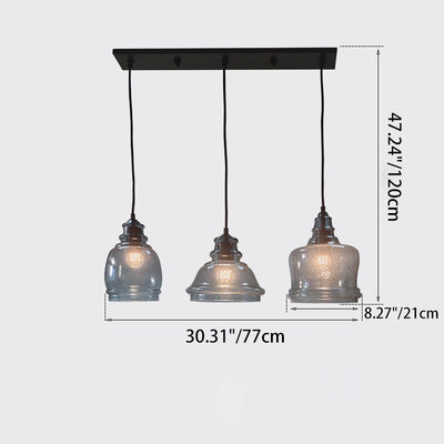 Zeitgenössische Retro-Glas-Eisen-Trommel 1/3 Licht Pendelleuchte für Esszimmer 