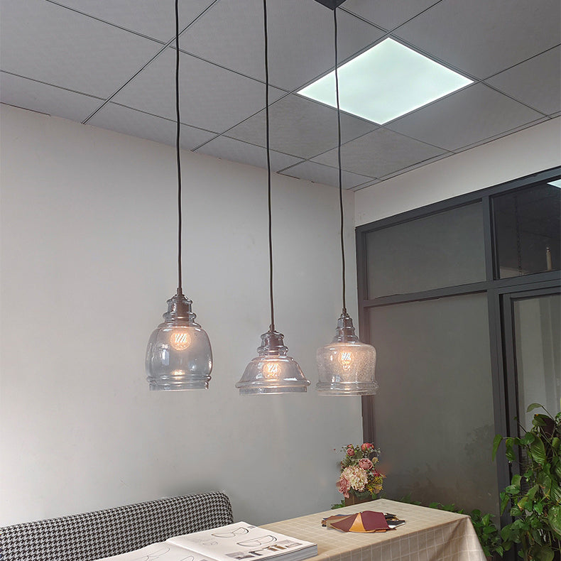 Zeitgenössische Retro-Glas-Eisen-Trommel 1/3 Licht Pendelleuchte für Esszimmer 