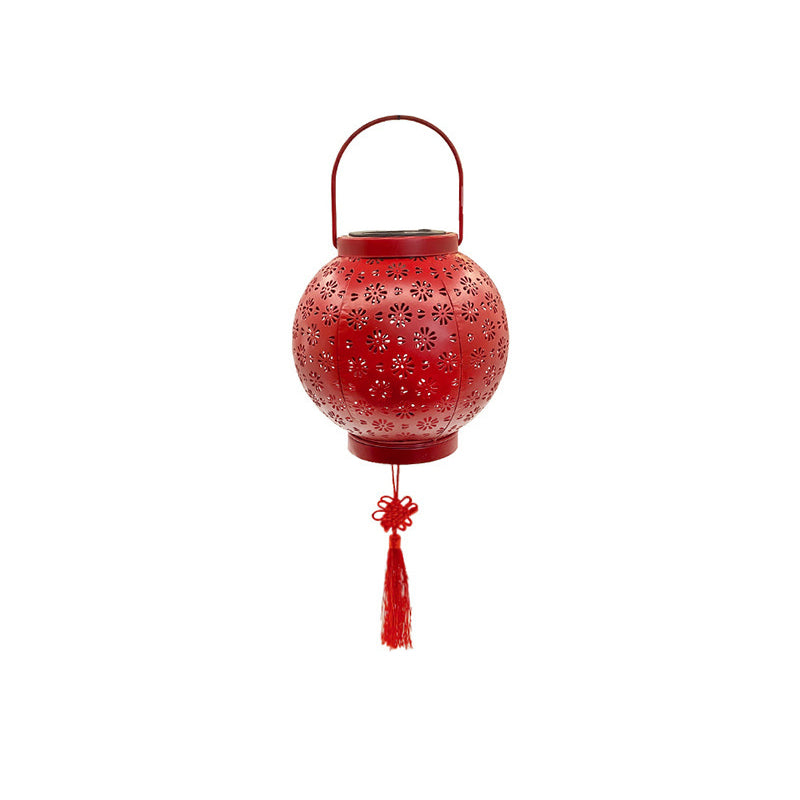 Lanterne en fer creusée étanche solaire traditionnelle chinoise LED lumière extérieure éclairage paysager pour jardin 