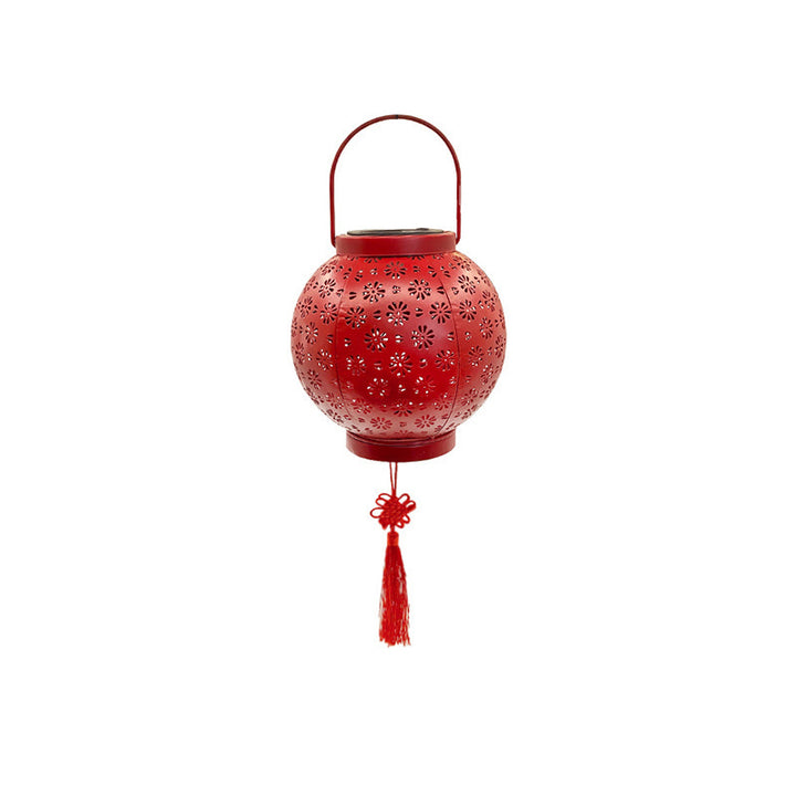 Lanterne en fer creusée étanche solaire traditionnelle chinoise LED lumière extérieure éclairage paysager pour jardin 
