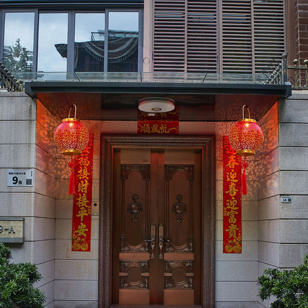 Lanterne en fer creusée étanche solaire traditionnelle chinoise LED lumière extérieure éclairage paysager pour jardin 