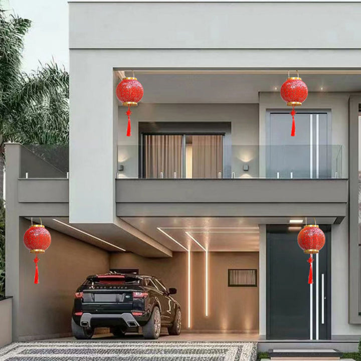 Lanterne en fer creusée étanche solaire traditionnelle chinoise LED lumière extérieure éclairage paysager pour jardin 