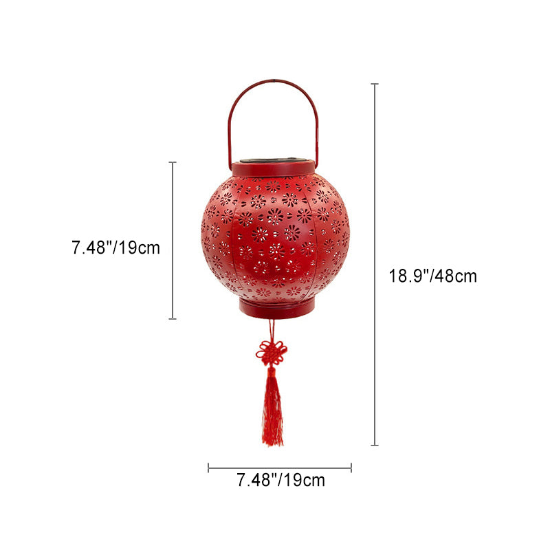 Lanterne en fer creusée étanche solaire traditionnelle chinoise LED lumière extérieure éclairage paysager pour jardin 