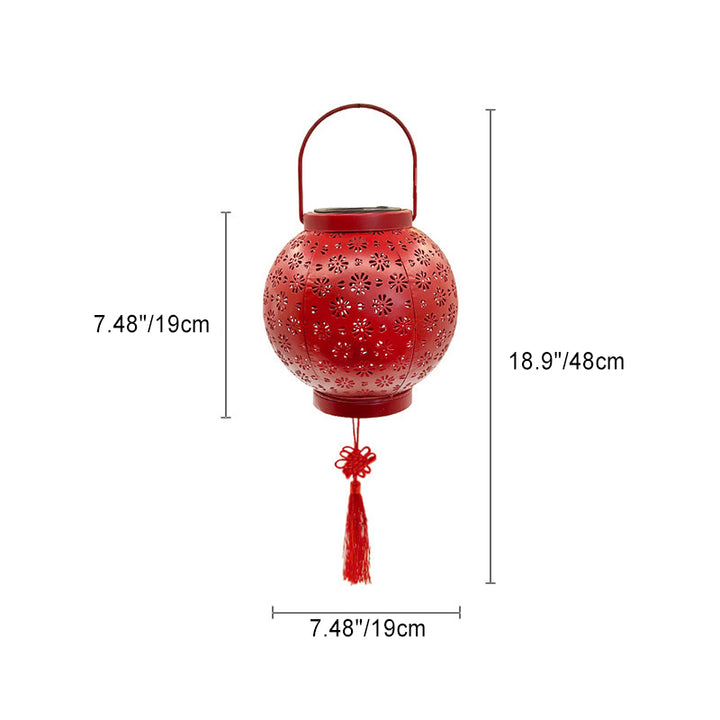 Lanterne en fer creusée étanche solaire traditionnelle chinoise LED lumière extérieure éclairage paysager pour jardin 