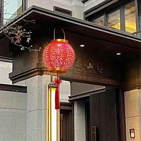 Lanterne en fer creusée étanche solaire traditionnelle chinoise LED lumière extérieure éclairage paysager pour jardin 