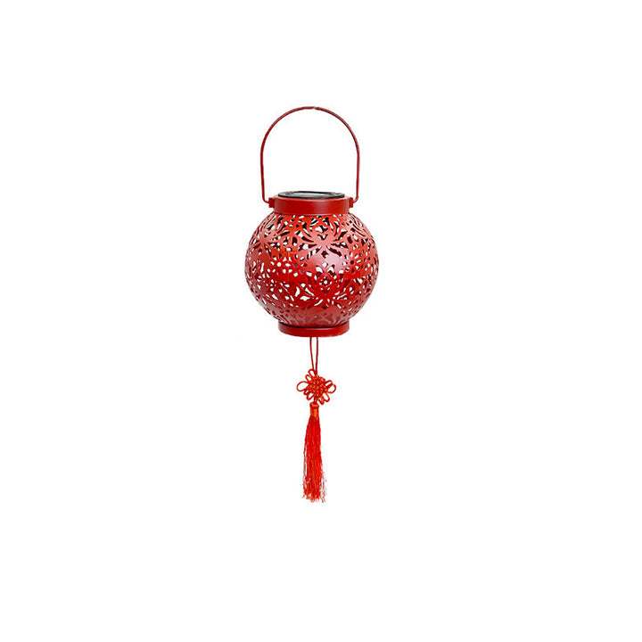 Lanterne en fer creusée étanche solaire traditionnelle chinoise LED lumière extérieure éclairage paysager pour jardin 
