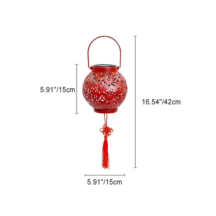 Lanterne en fer creusée étanche solaire traditionnelle chinoise LED lumière extérieure éclairage paysager pour jardin 