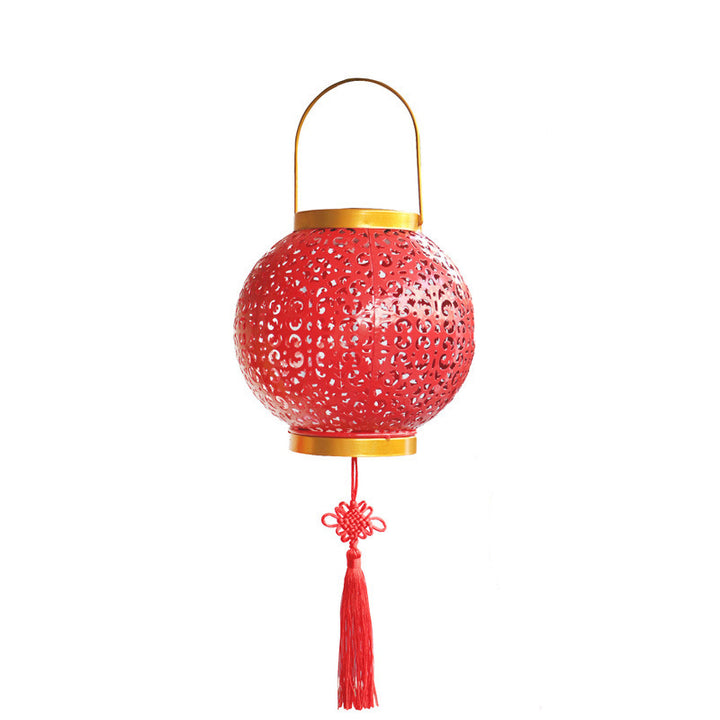 Lanterne en fer creusée étanche solaire traditionnelle chinoise LED lumière extérieure éclairage paysager pour jardin 