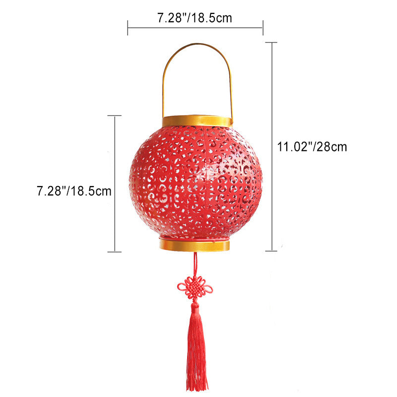Lanterne en fer creusée étanche solaire traditionnelle chinoise LED lumière extérieure éclairage paysager pour jardin 