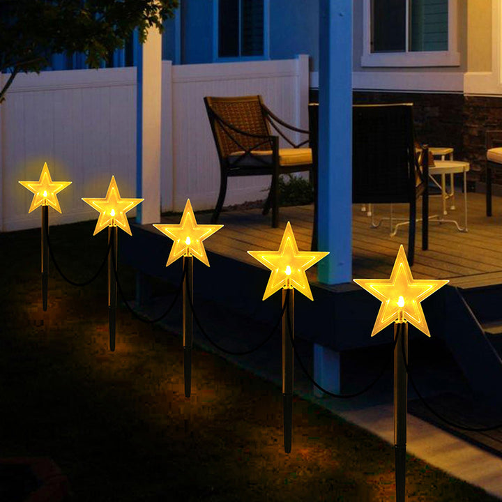 Modern Art Deco Solar Battery Waterproof PET Plastic Star Snow Christmas Tree Decoration LED Outdoor Light Landscape Lighting For Garden