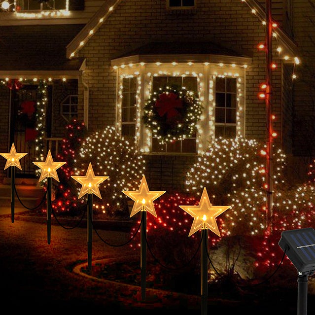 Modern Art Deco Solar Battery Waterproof PET Plastic Star Snow Christmas Tree Decoration LED Outdoor Light Landscape Lighting For Garden