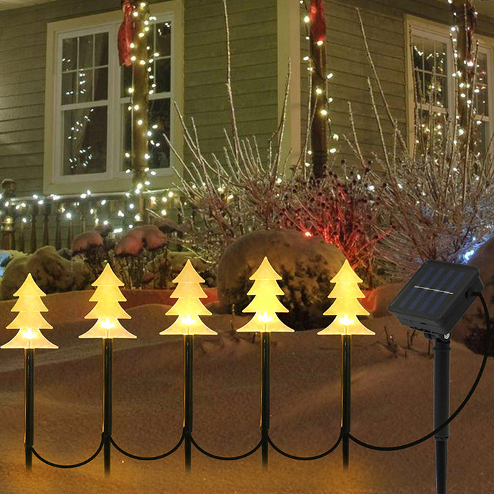 Modern Art Deco Solar Battery Waterproof PET Plastic Star Snow Christmas Tree Decoration LED Outdoor Light Landscape Lighting For Garden