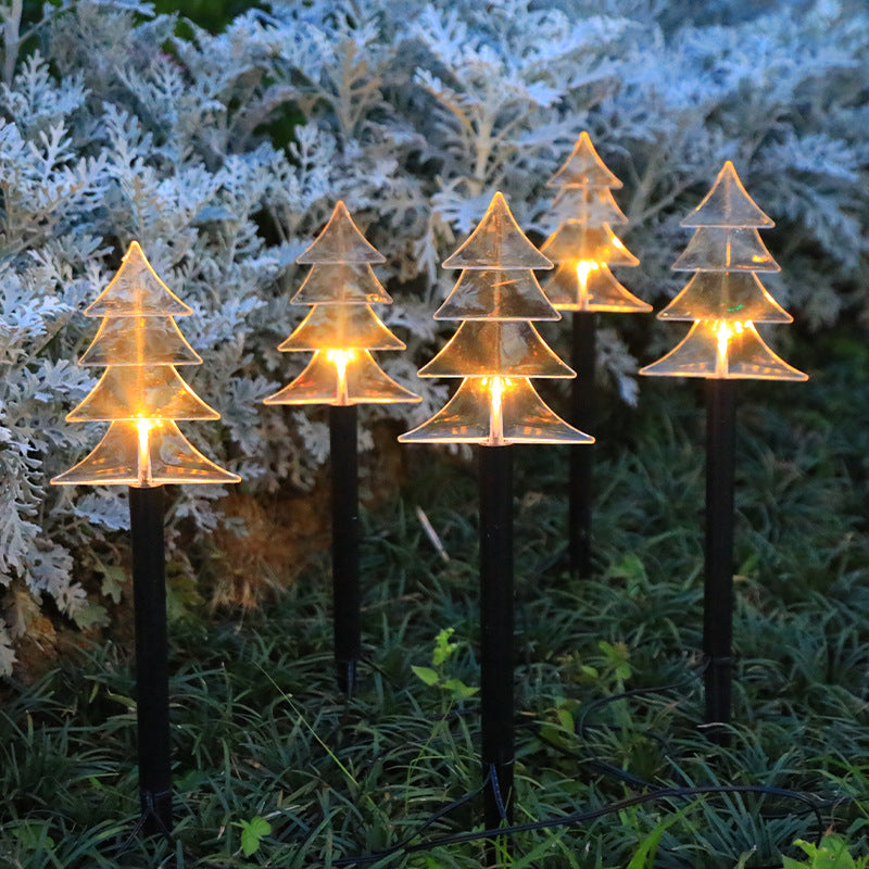 Modern Art Deco Solar Battery Waterproof PET Plastic Star Snow Christmas Tree Decoration LED Outdoor Light Landscape Lighting For Garden