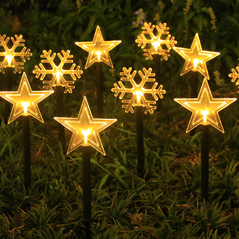 Modern Art Deco Solar Battery Waterproof PET Plastic Star Snow Christmas Tree Decoration LED Outdoor Light Landscape Lighting For Garden