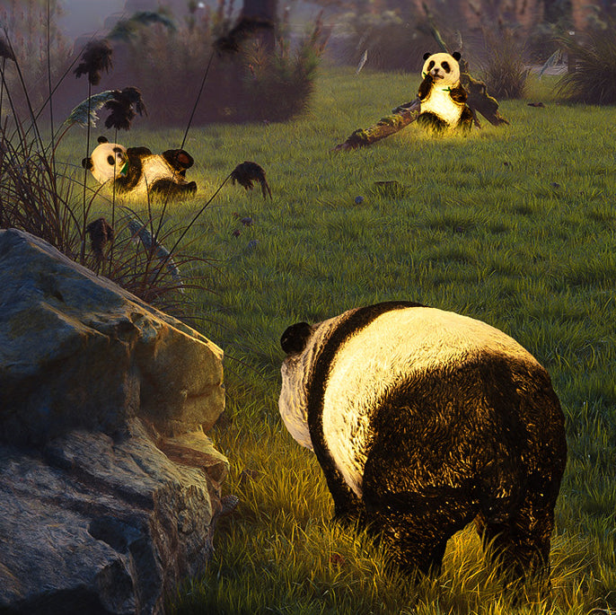 Moderne Art Deco Solar Wasserdichte Harz Fiberglas Imitation Panda Bambussprosse LED Außenleuchte Landschaftsbeleuchtung für Garten 