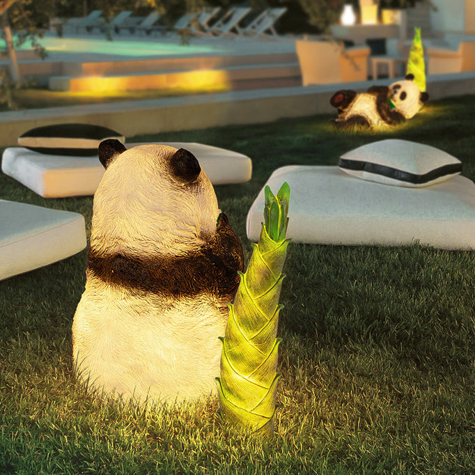 Moderne Art Deco Solar Wasserdichte Harz Fiberglas Imitation Panda Bambussprosse LED Außenleuchte Landschaftsbeleuchtung für Garten 