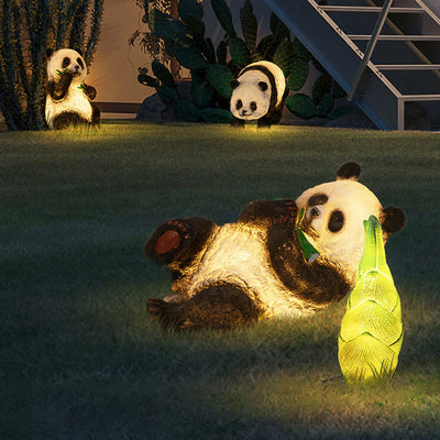 Moderno Arte Deco Solar Resina Impermeable Fibra de Vidrio Imitación Panda Brote de Bambú Luz LED para Exteriores Iluminación de Paisaje para Jardín 
